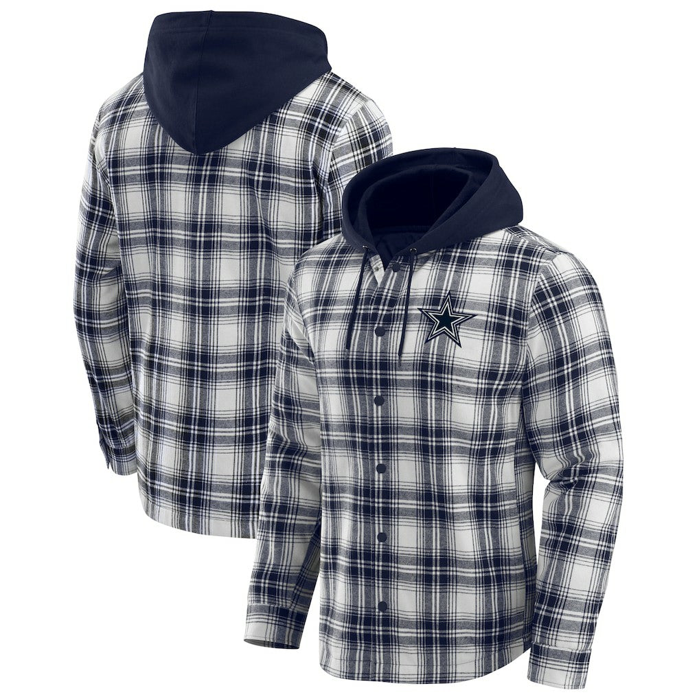 Fanatics Dallas Cowboys Darius Rucker Collection Plaid Flannel Quilted Full-Snap Hooded Shacket Navy