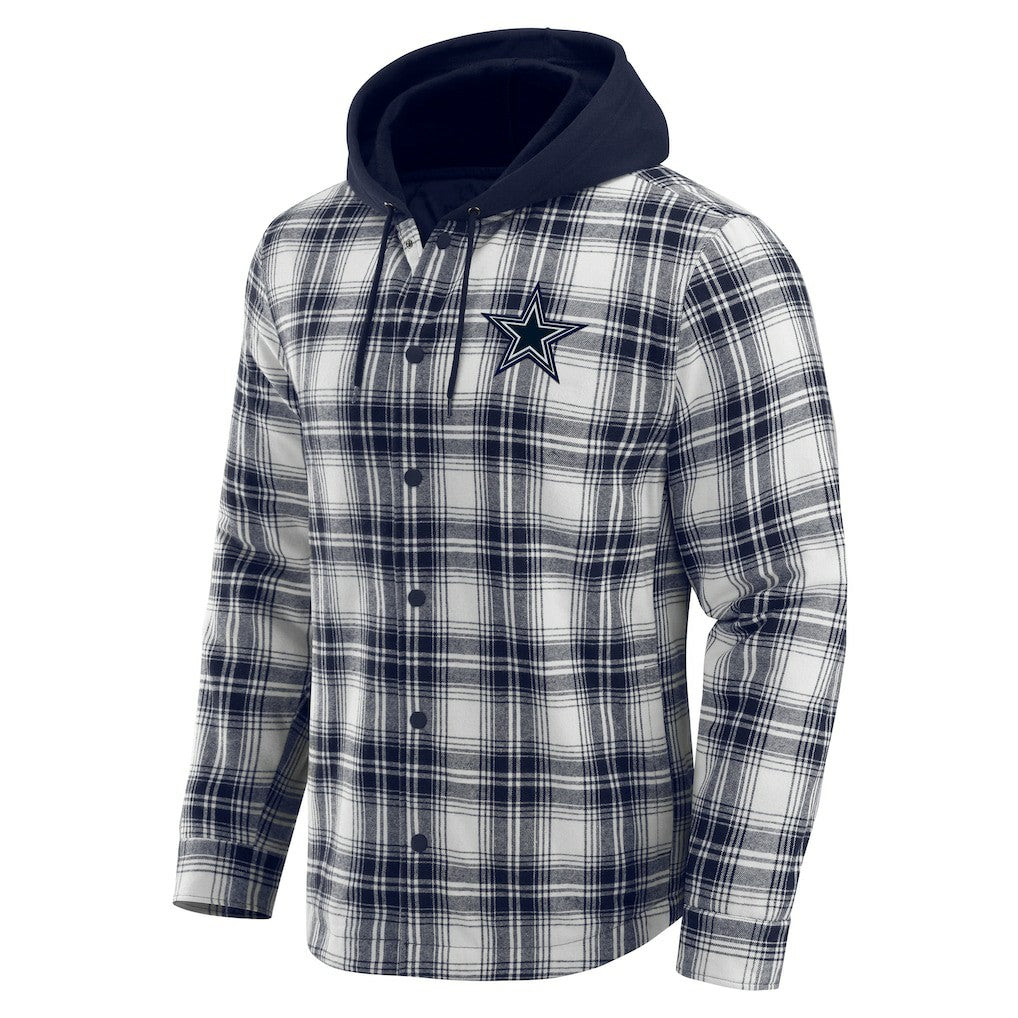 Fanatics Dallas Cowboys Darius Rucker Collection Plaid Flannel Quilted Full-Snap Hooded Shacket Navy