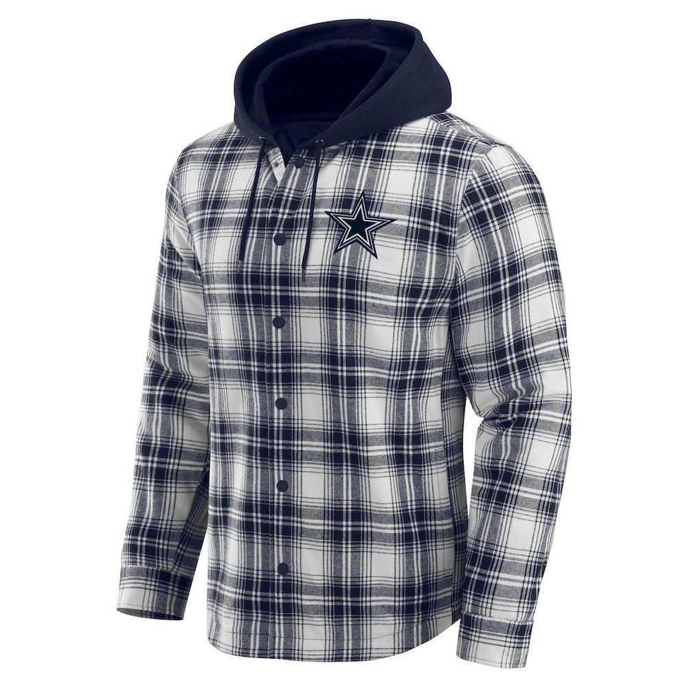 Fanatics Dallas Cowboys Darius Rucker Collection Plaid Flannel Quilted Full-Snap Hooded Shacket Navy