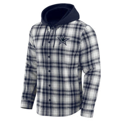 Fanatics Dallas Cowboys Darius Rucker Collection Plaid Flannel Quilted Full-Snap Hooded Shacket Navy