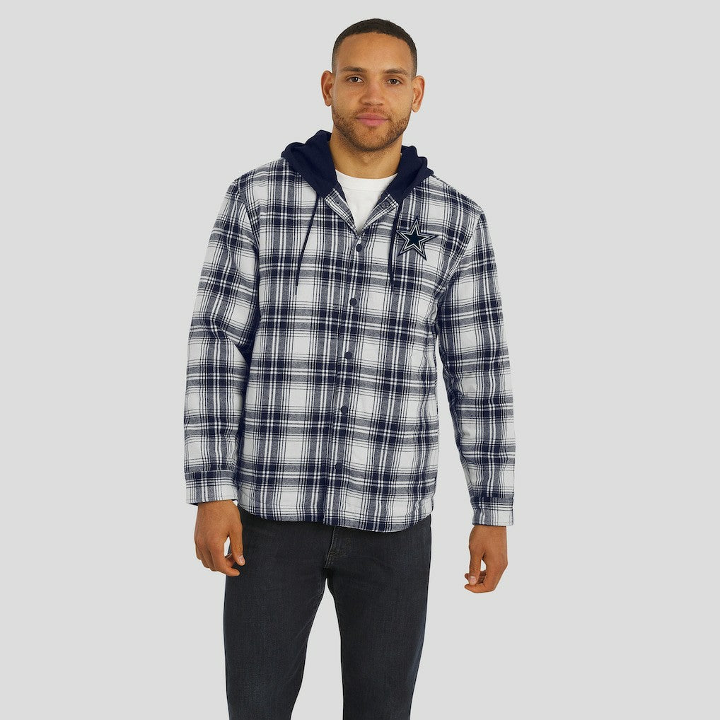Fanatics Dallas Cowboys Darius Rucker Collection Plaid Flannel Quilted Full-Snap Hooded Shacket Navy