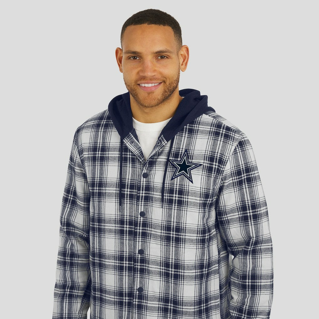 Fanatics Dallas Cowboys Darius Rucker Collection Plaid Flannel Quilted Full-Snap Hooded Shacket Navy
