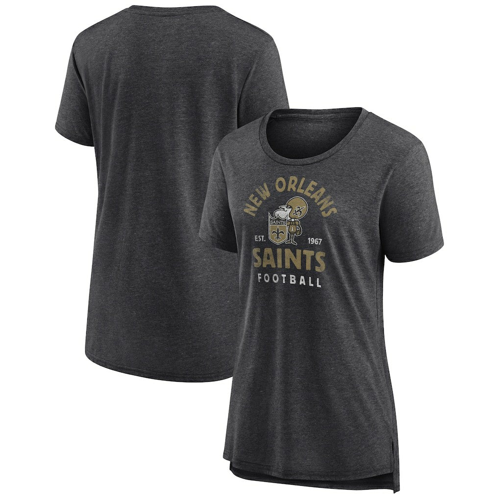 New Orleans Saints Women's Vintage Arch Tri-Blend T-Shirt Charcoal