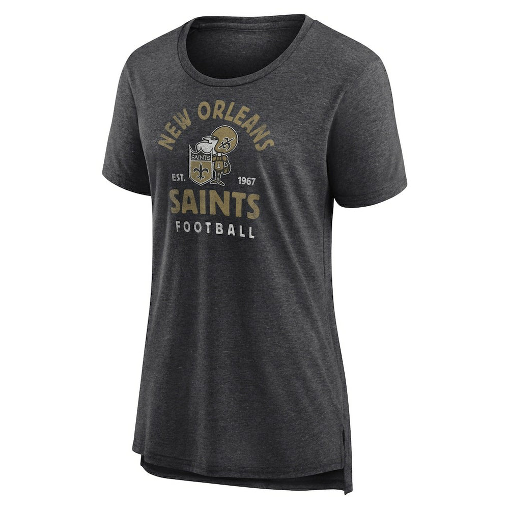 New Orleans Saints Women's Vintage Arch Tri-Blend T-Shirt Charcoal