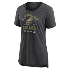 New Orleans Saints Women's Vintage Arch Tri-Blend T-Shirt Charcoal