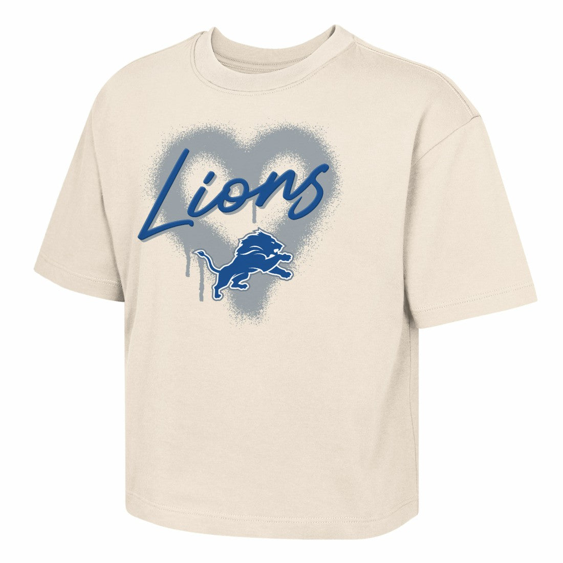 Detroit Lions Outerstuff Girl's Youth Spray Heart Boxy T-Shirt Cream