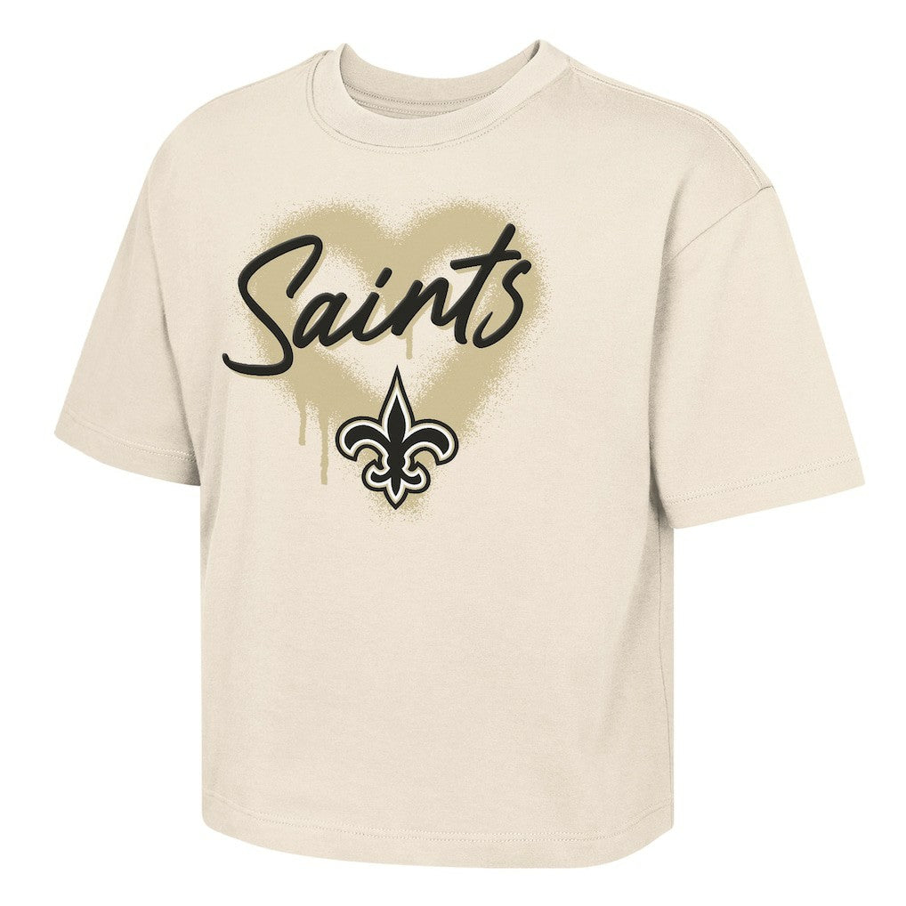 New Orleans Saints Outerstuff Girl's Youth Spray Heart Boxy T-Shirt Cream