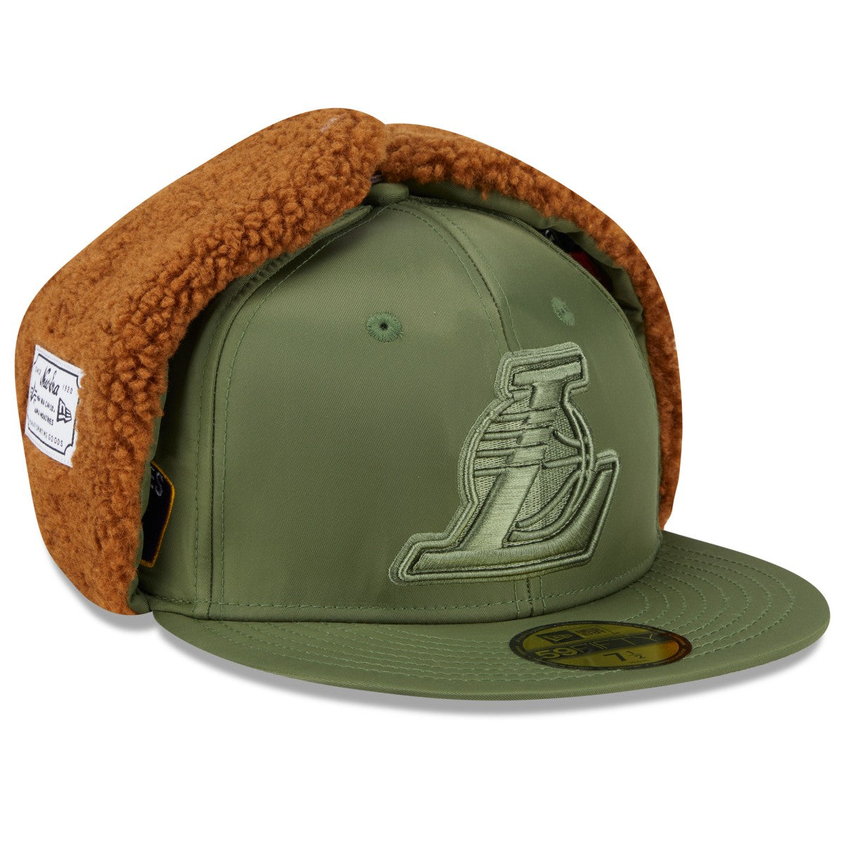 Los Angeles Lakers x Alpha Industries Dog Ear 59FIFTY Fitted Hat Olive | New Era for sale