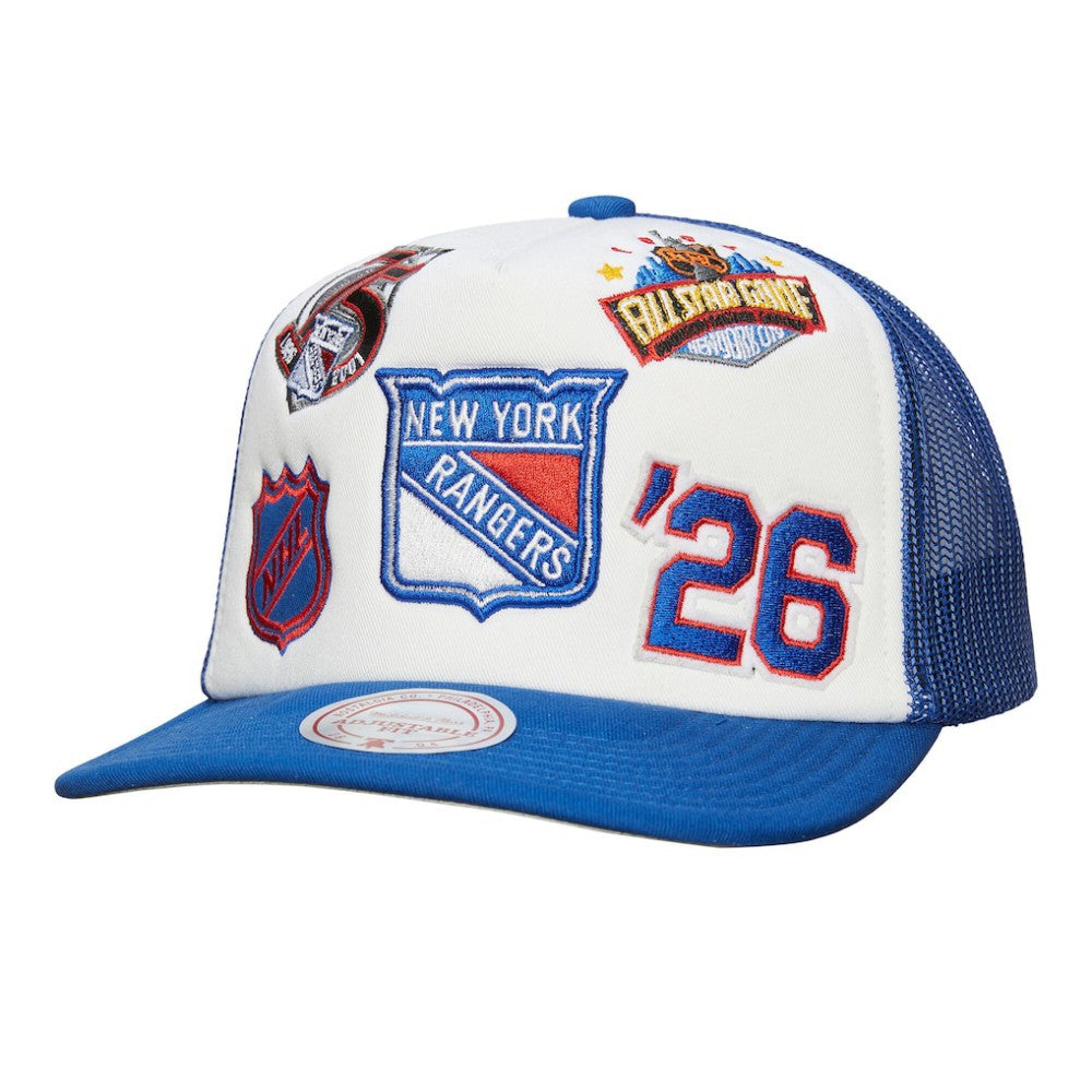 New York Rangers Mitchell & Ness Gridlock Trucker Adjustable Hat - White/Blue - NHL 202545037