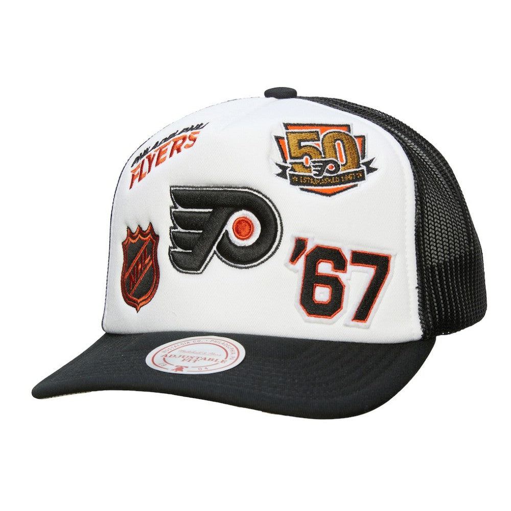 Philadelphia Flyers Mitchell & Ness Gridlock Trucker Adjustable Hat - White/Black - NHL 202545038