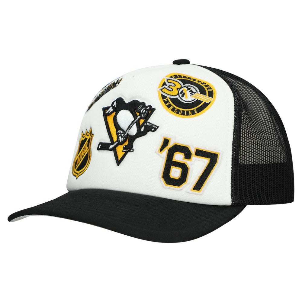 Pittsburgh Penguins Mitchell & Ness Gridlock Trucker Adjustable Hat - White/Black - NHL 202545039