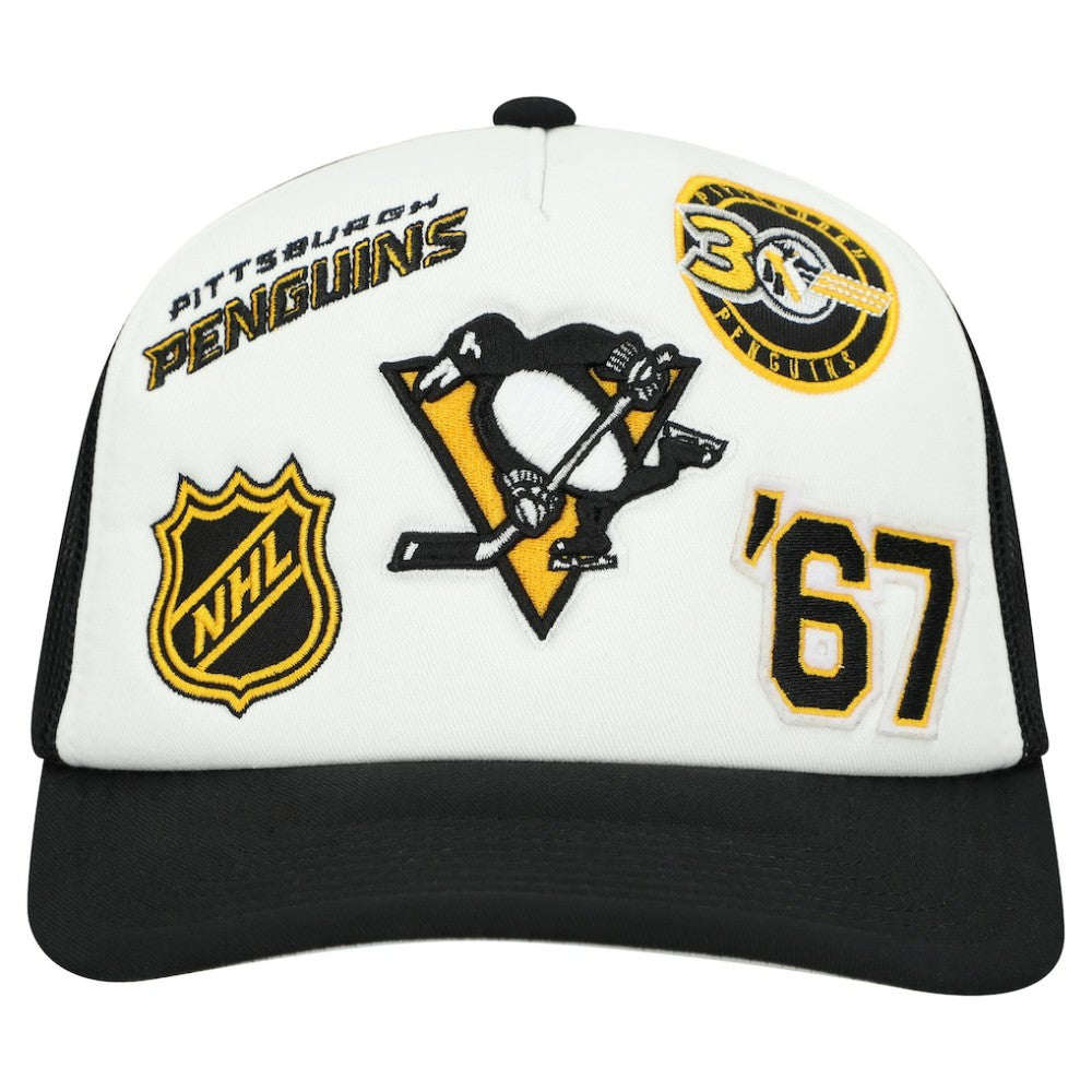 Pittsburgh Penguins Mitchell & Ness Gridlock Trucker Adjustable Hat - White/Black - NHL 202545039