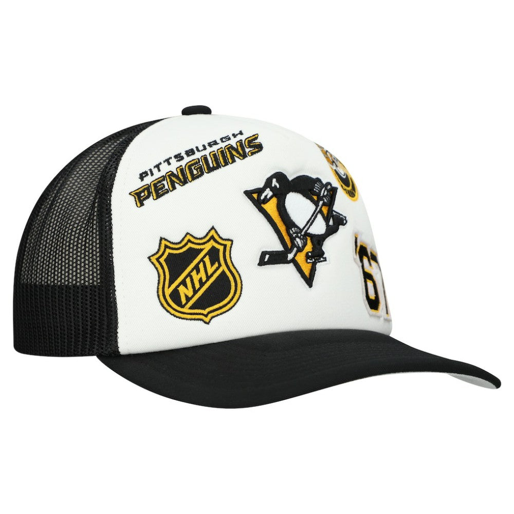 Pittsburgh Penguins Mitchell & Ness Gridlock Trucker Adjustable Hat - White/Black - NHL 202545039