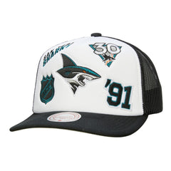 San Jose Sharks Mitchell & Ness Gridlock Trucker Adjustable Hat - White/Black - NHL 202545040