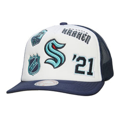 Seattle Kraken Mitchell & Ness Gridlock Trucker Adjustable Hat - White/Deep Sea Blue - NHL 202545041