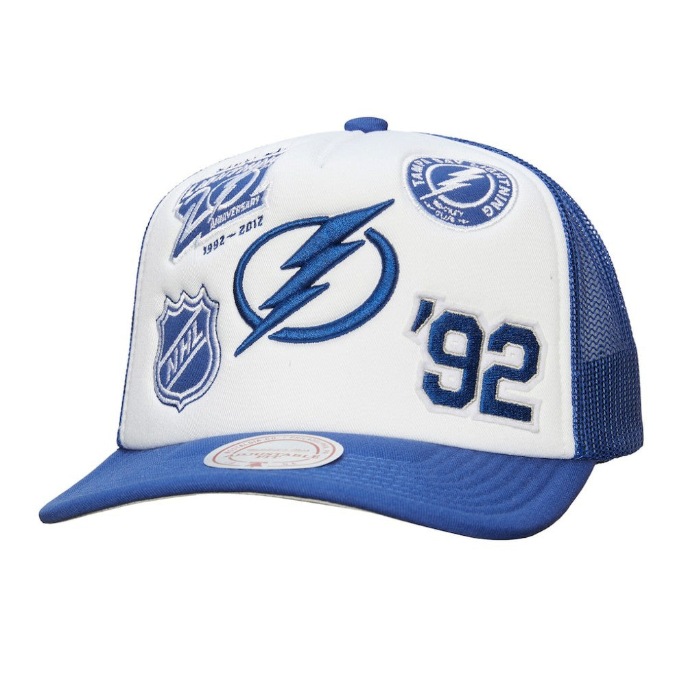 Tampa Bay Lightning Mitchell & Ness Gridlock Trucker Adjustable Hat - White/Blue - NHL 202545042