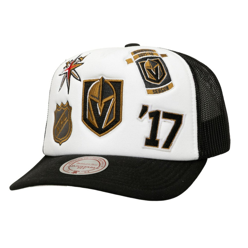 Vegas Golden Knights Mitchell & Ness Gridlock Trucker Adjustable Hat - White/Black - NHL 202545044