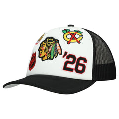 Chicago Blackhawks Mitchell & Ness Gridlock Trucker Adjustable Hat - White/Black - NHL 202545045