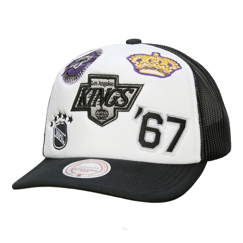 Los Angeles Kings Mitchell & Ness Gridlock Trucker Adjustable Hat - White/Black - NHL 202545050
