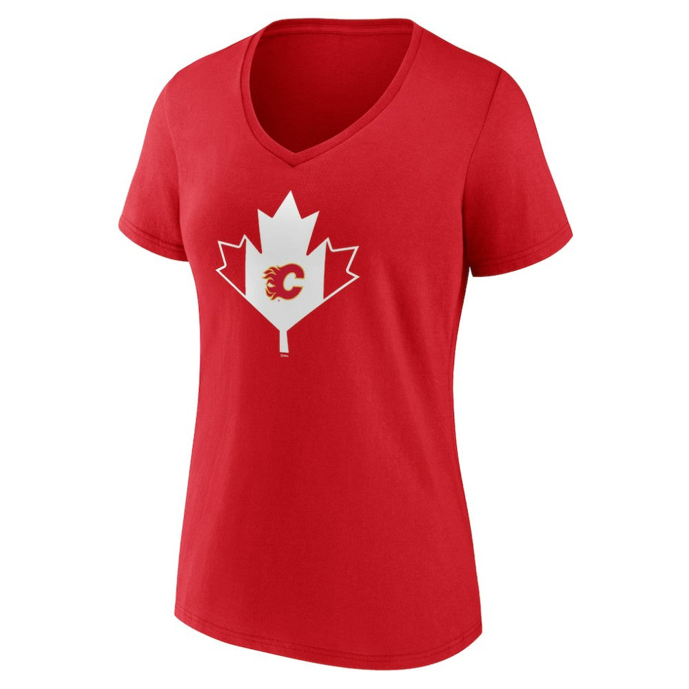 Calgary Flames Women's Canada Day V-Neck T-Shirt - Red - NHL 202545424