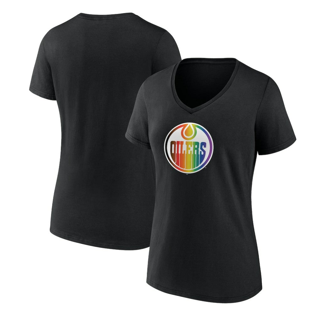 Edmonton Oilers Women's Team Pride V-Neck T-Shirt - Black - NHL 202545473