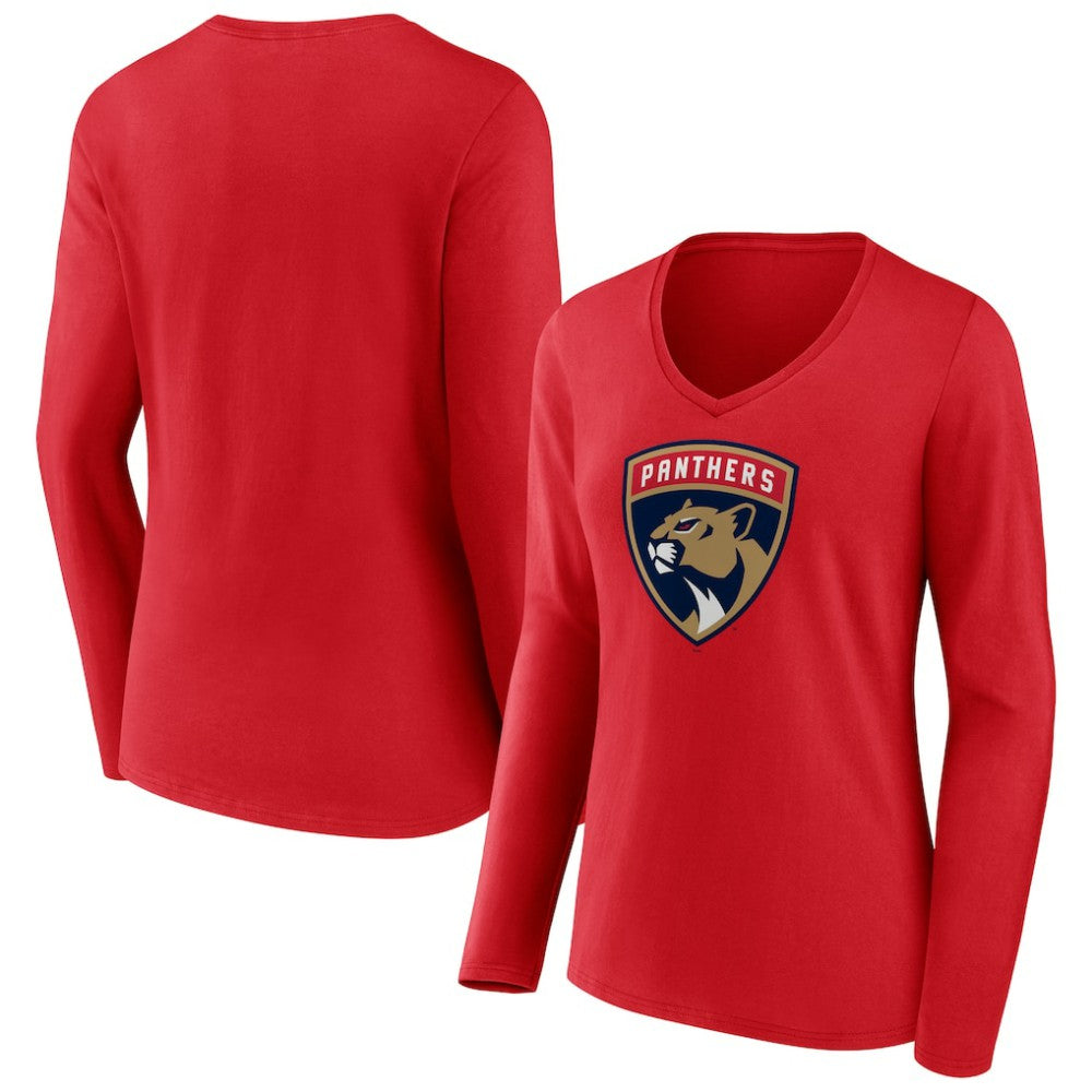 Florida Panthers Women's Primary Logo Long Sleeve V-Neck T-Shirt - Red - NHL 202545483