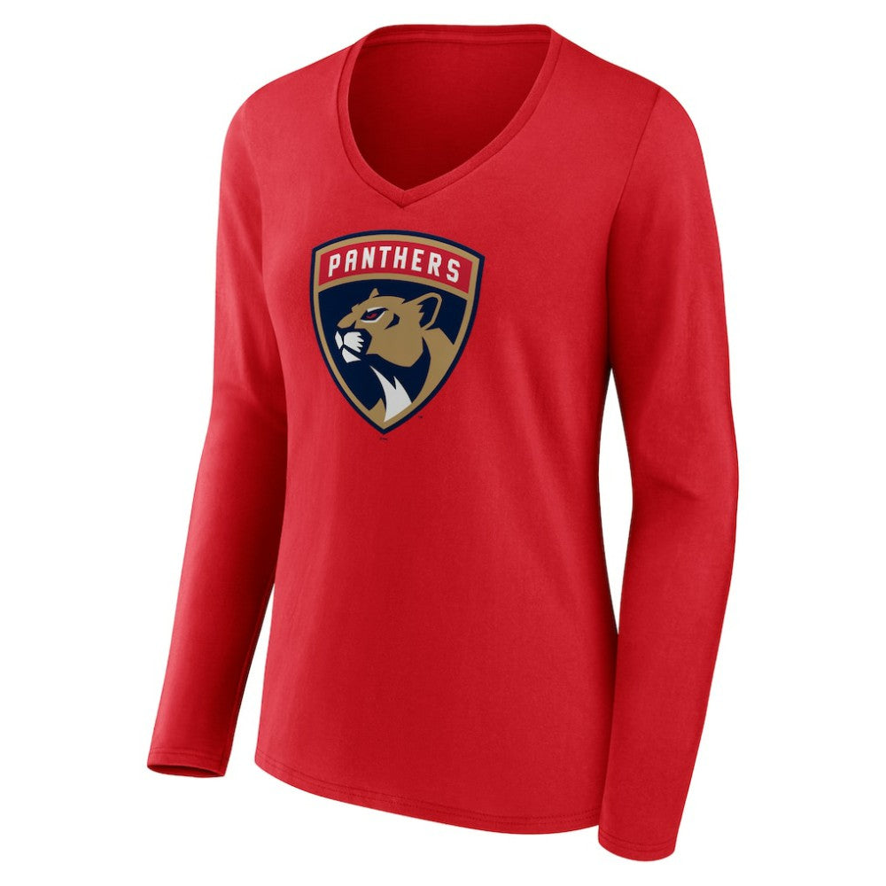 Florida Panthers Women's Primary Logo Long Sleeve V-Neck T-Shirt - Red - NHL 202545483