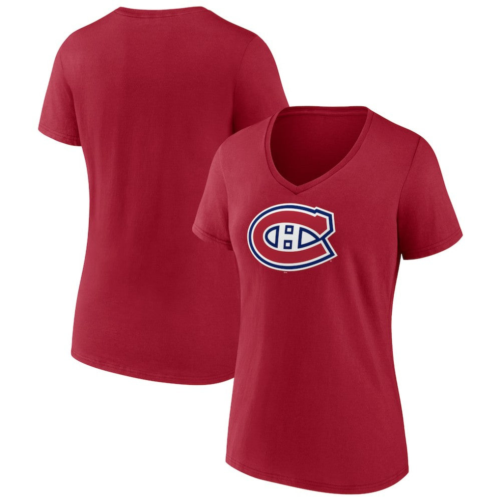 Montreal Canadiens Women's Primary Logo V-Neck T-Shirt - Red - NHL 202545508