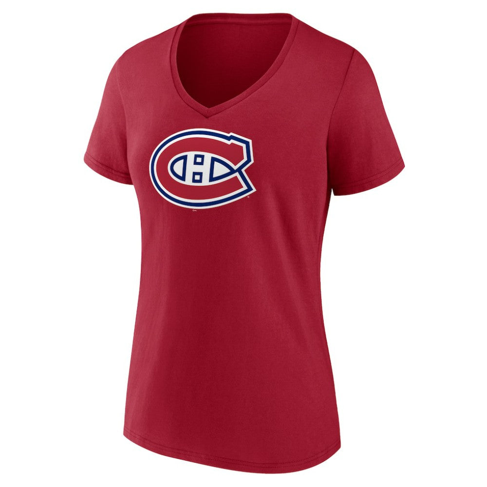 Montreal Canadiens Women's Primary Logo V-Neck T-Shirt - Red - NHL 202545508