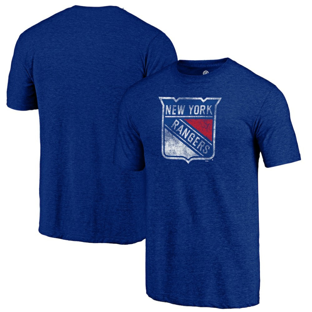 New York Rangers Distressed Logo Tri-Blend T-Shirt - Blue - NHL 202545538