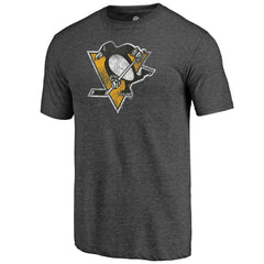 Pittsburgh Penguins Distressed Logo Tri-Blend T-Shirt - Charcoal - NHL 202545555