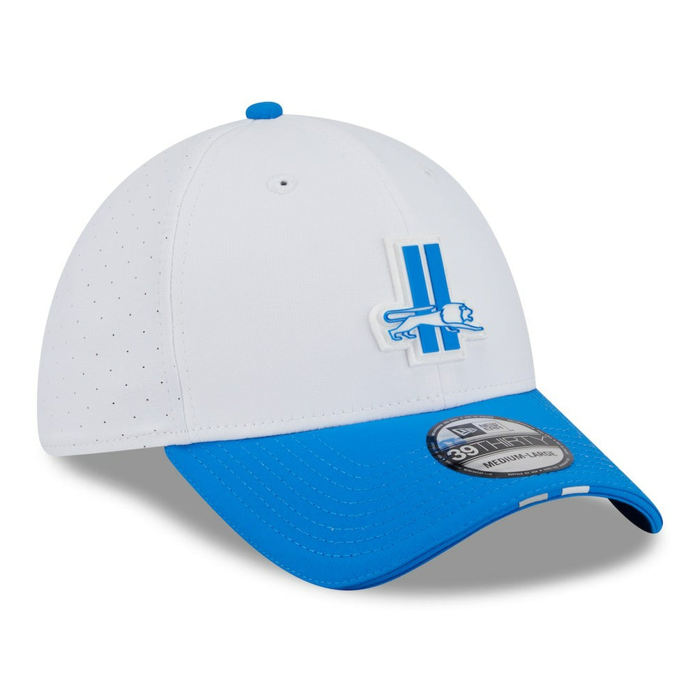 Detroit Lions New Era 2025 NFL Training Camp Throwback Logo 39THIRTY Flex Hat White/Blue