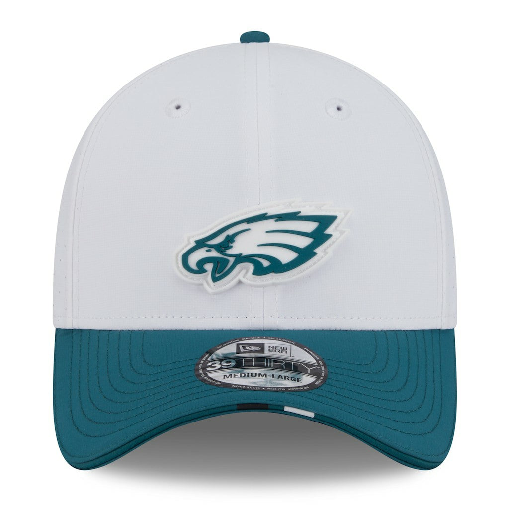 Philadelphia Eagles New Era 2025 NFL Training Camp 39THIRTY Flex Hat White/Midnight Green