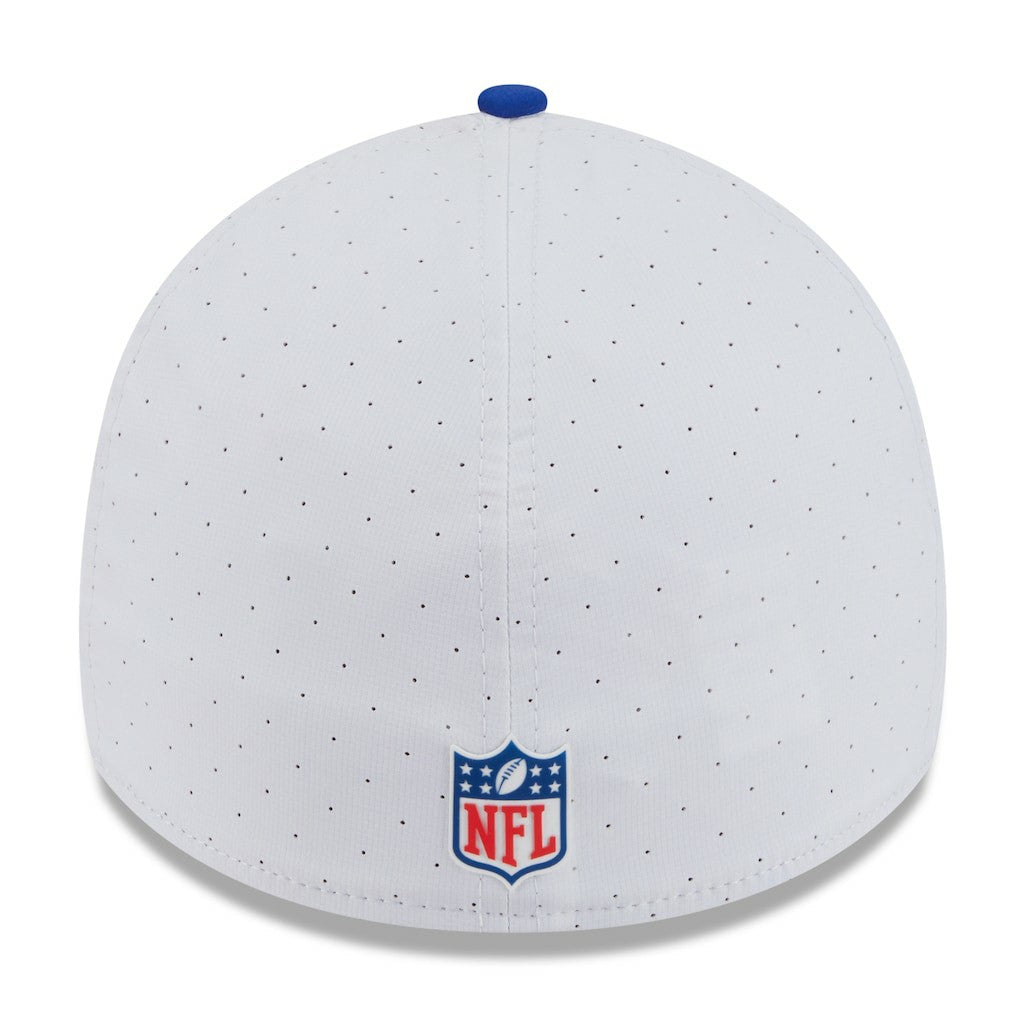 New England Patriots New Era 2025 NFL Training Camp Throwback Logo 39THIRTY Flex Hat White/Royal