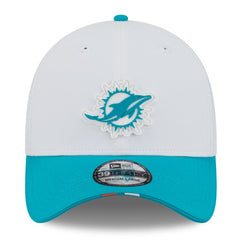 Miami Dolphins New Era 2025 NFL Training Camp 39THIRTY Flex Hat White/Aqua