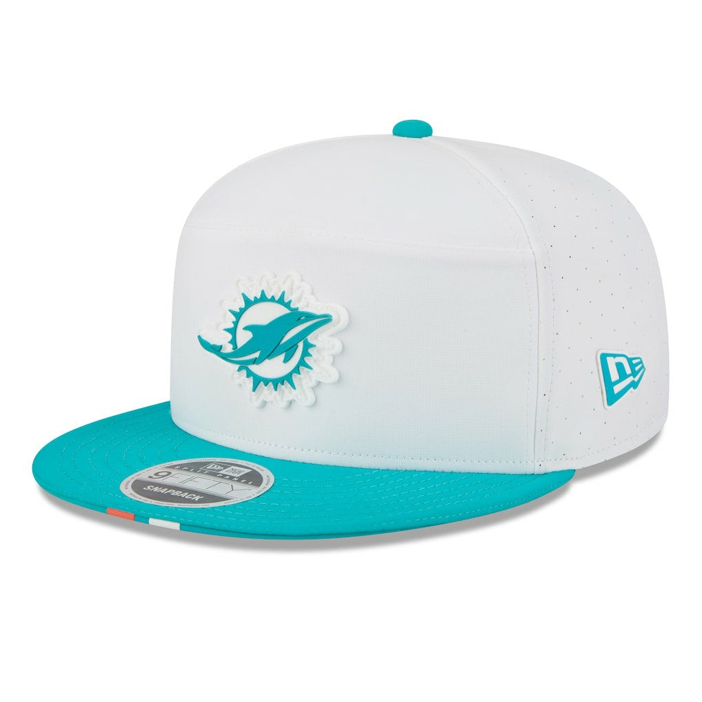 Miami Dolphins New Era 2025 NFL Training Camp Split Panel 9FIFTY Snapback Hat White/Aqua
