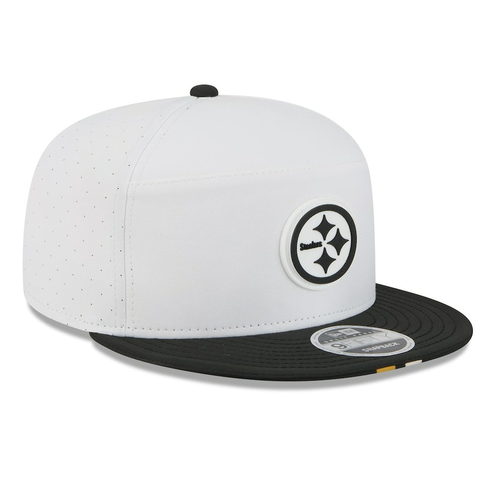 Pittsburgh Steelers New Era 2025 NFL Training Camp Split Panel 9FIFTY Snapback Hat White/Black