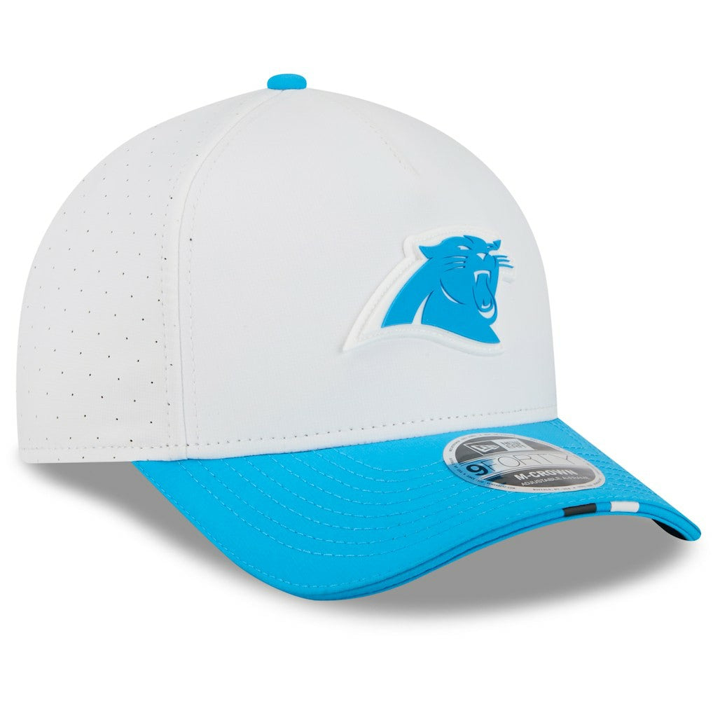Carolina Panthers New Era 2025 NFL Training Camp A-Frame 9FORTY Adjustable Hat White/Blue