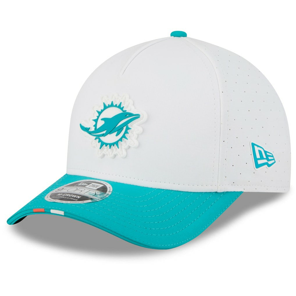 Miami Dolphins New Era 2025 NFL Training Camp A-Frame 9FORTY Adjustable Hat White/Aqua