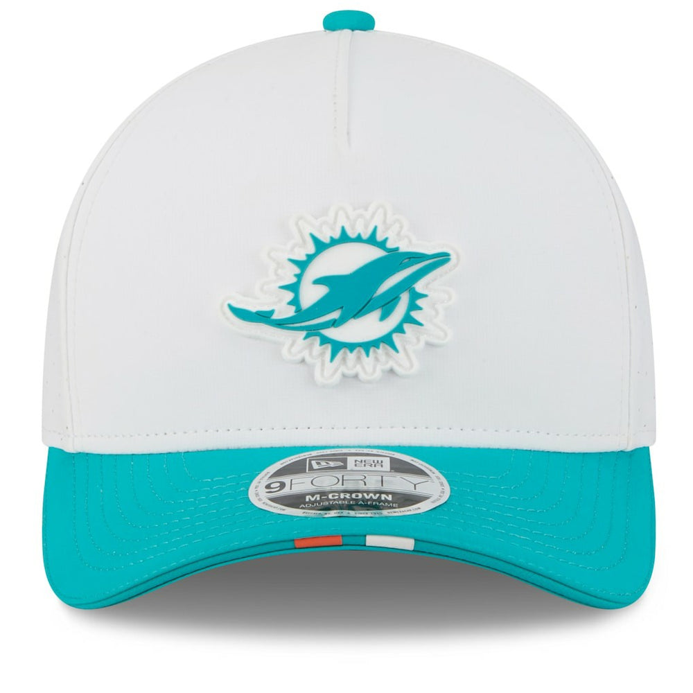 Miami Dolphins New Era 2025 NFL Training Camp A-Frame 9FORTY Adjustable Hat White/Aqua