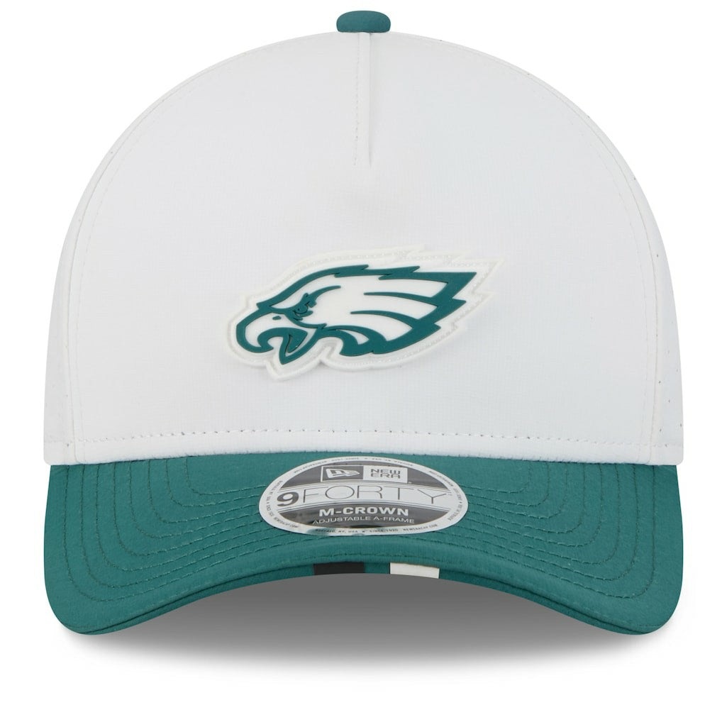 Philadelphia Eagles New Era 2025 NFL Training Camp A-Frame 9FORTY Adjustable Hat White/Midnight Green