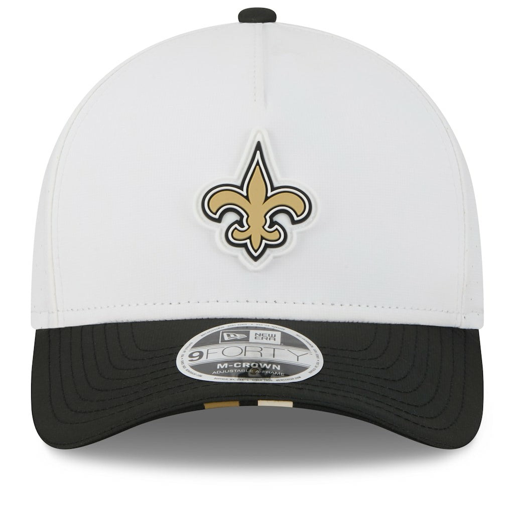 New Orleans Saints New Era 2025 NFL Training Camp A-Frame 9FORTY Adjustable Hat White/Black