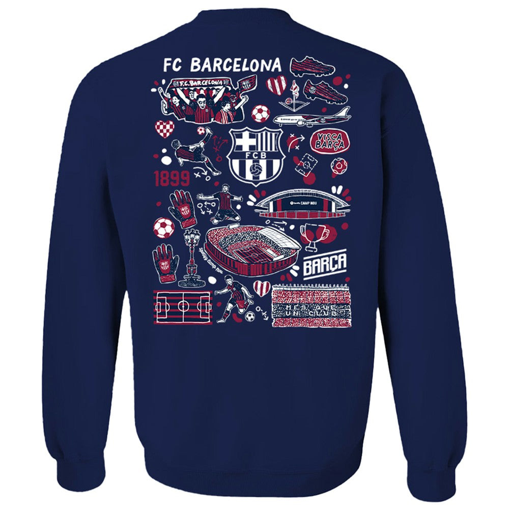 Barcelona Vive La Fete Women's Impressions Artwork Pullover Sweatshirt Navy