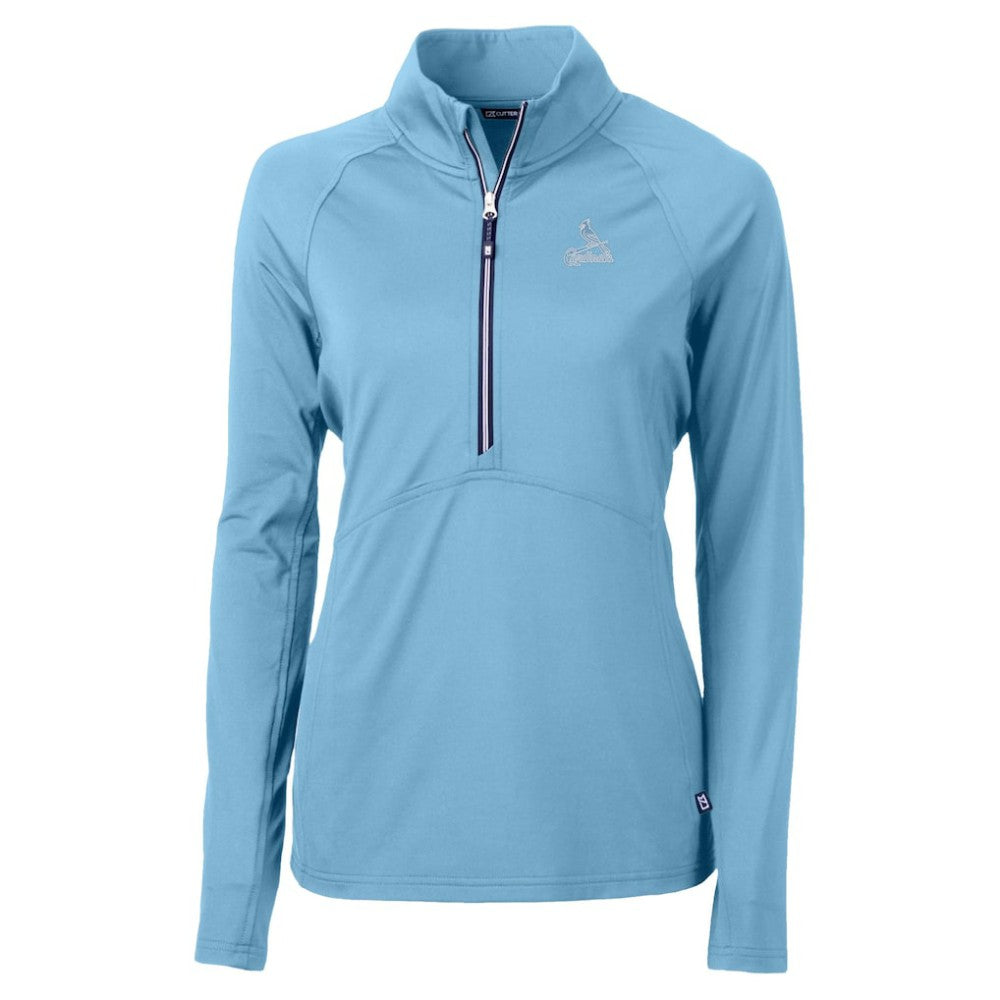 St. Louis Cardinals Cutter & Buck Women's Raglan Adapt Eco Knit Stretch Recycled Half-Zip Top - Powder Blue - MLB on Sale