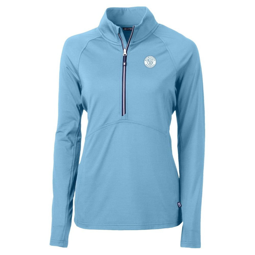 Milwaukee Brewers Cutter & Buck Women's Raglan Adapt Eco Knit Stretch Recycled Half-Zip Top - Powder Blue - MLB Sale