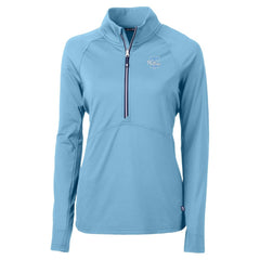 Philadelphia Phillies Cutter & Buck Women's Raglan Adapt Eco Knit Stretch Recycled Half-Zip Top - Powder Blue - MLB Lifestyle
