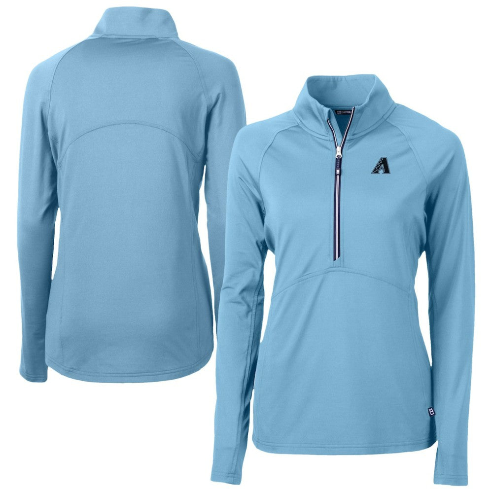 Arizona Diamondbacks Cutter & Buck Women's Raglan Adapt Eco Knit Stretch Recycled Half-Zip Top - Powder Blue - MLB Lifestyle