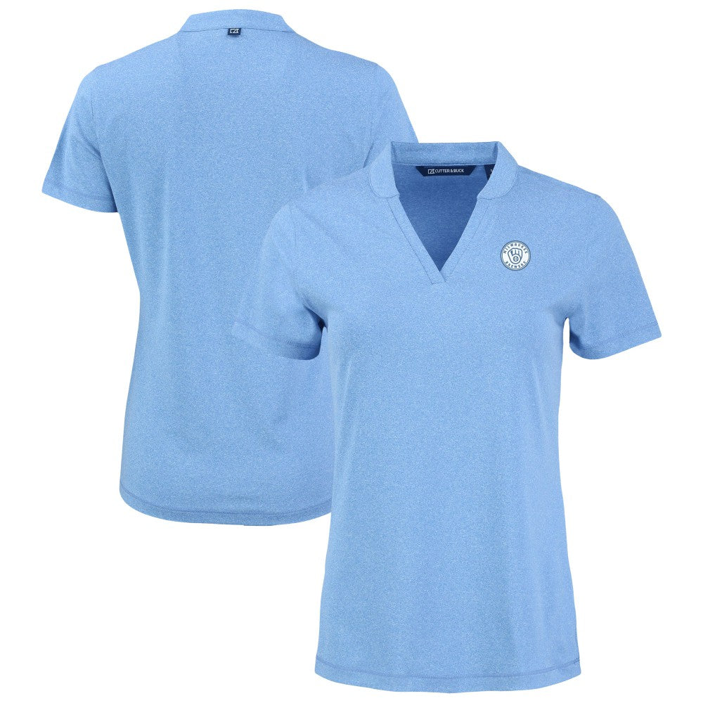 Milwaukee Brewers Cutter & Buck Forge Heathered Stretch Blade Top - Heather Powder Blue - MLB Discount