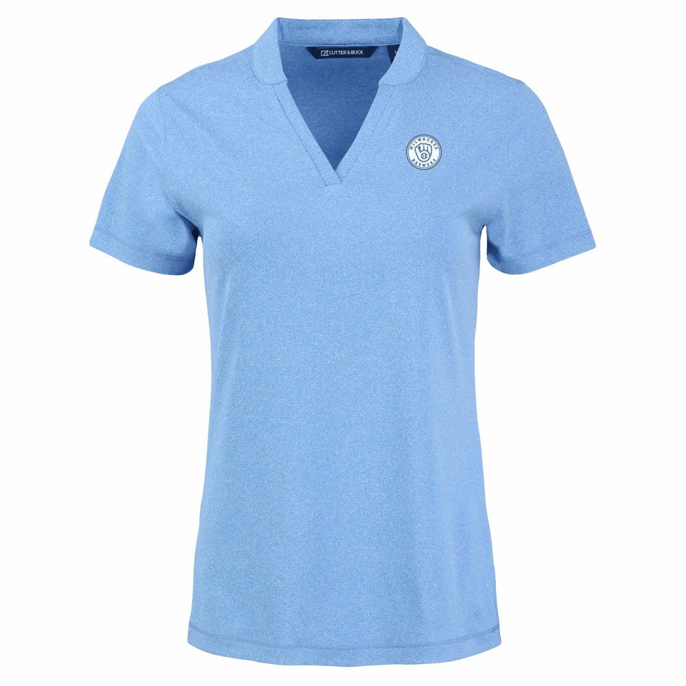 Milwaukee Brewers Cutter & Buck Forge Heathered Stretch Blade Top - Heather Powder Blue - MLB Discount