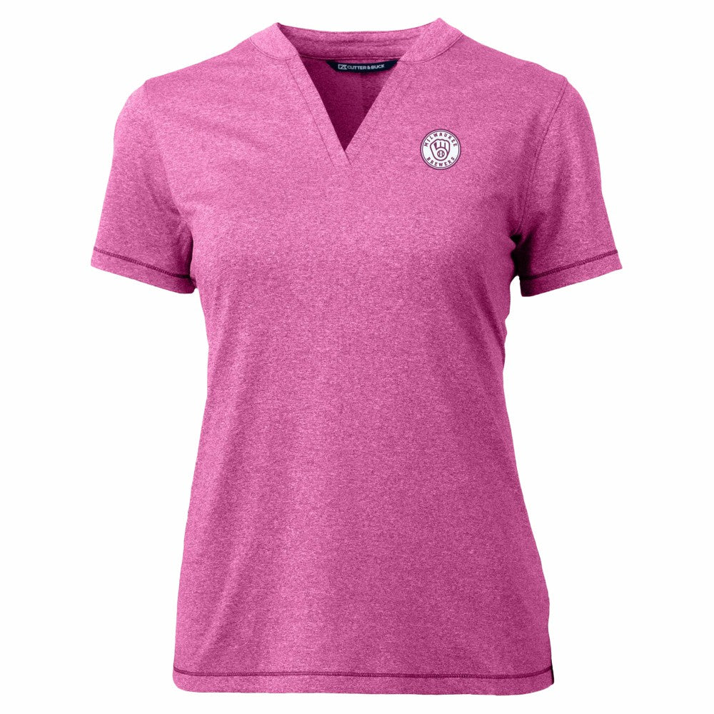 Milwaukee Brewers Cutter & Buck Forge Heathered Stretch Blade Top - Light Pink - MLB Online